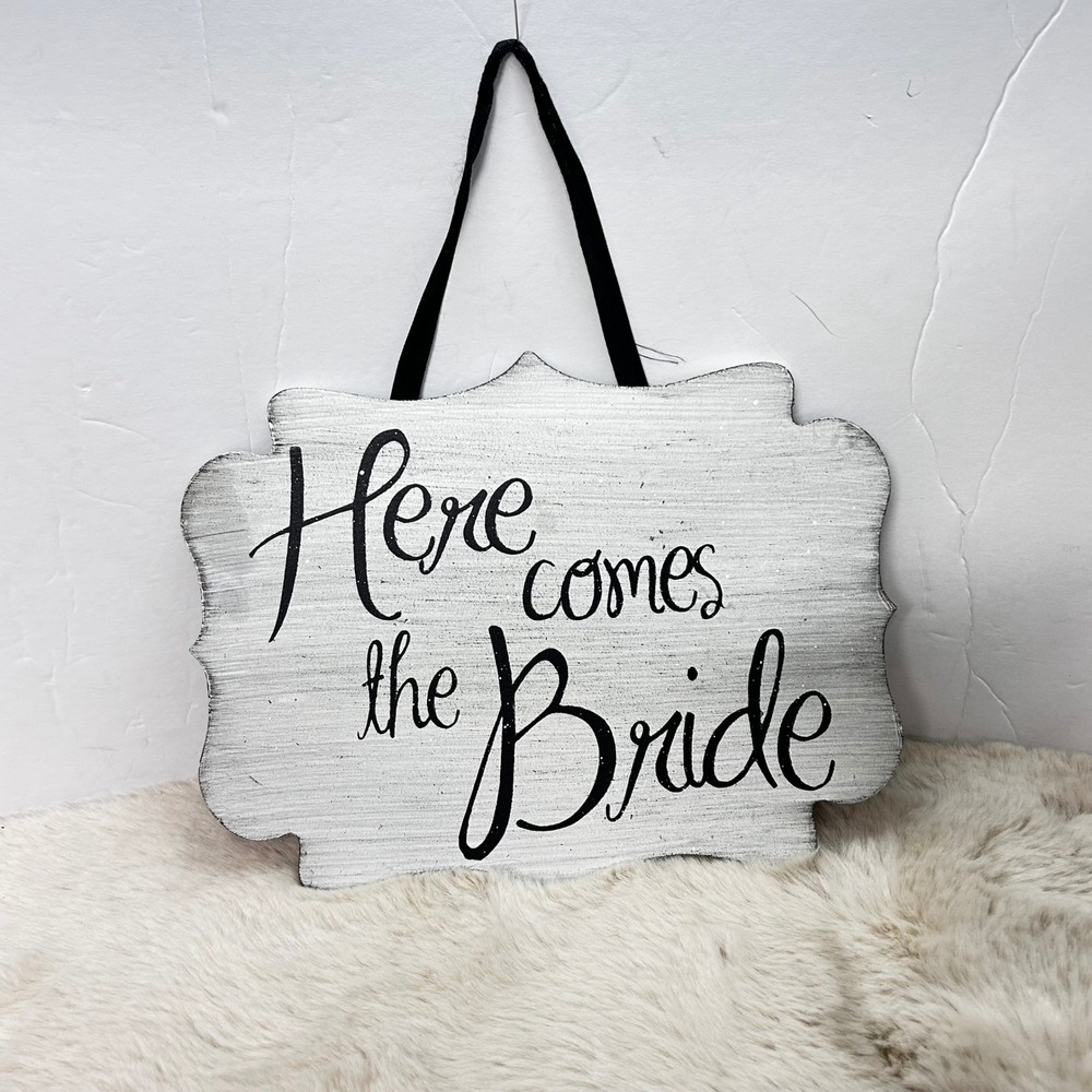 Studio His and‎ Hers Here Comes The Bride Wedding Decorative Wood Plaque Sign